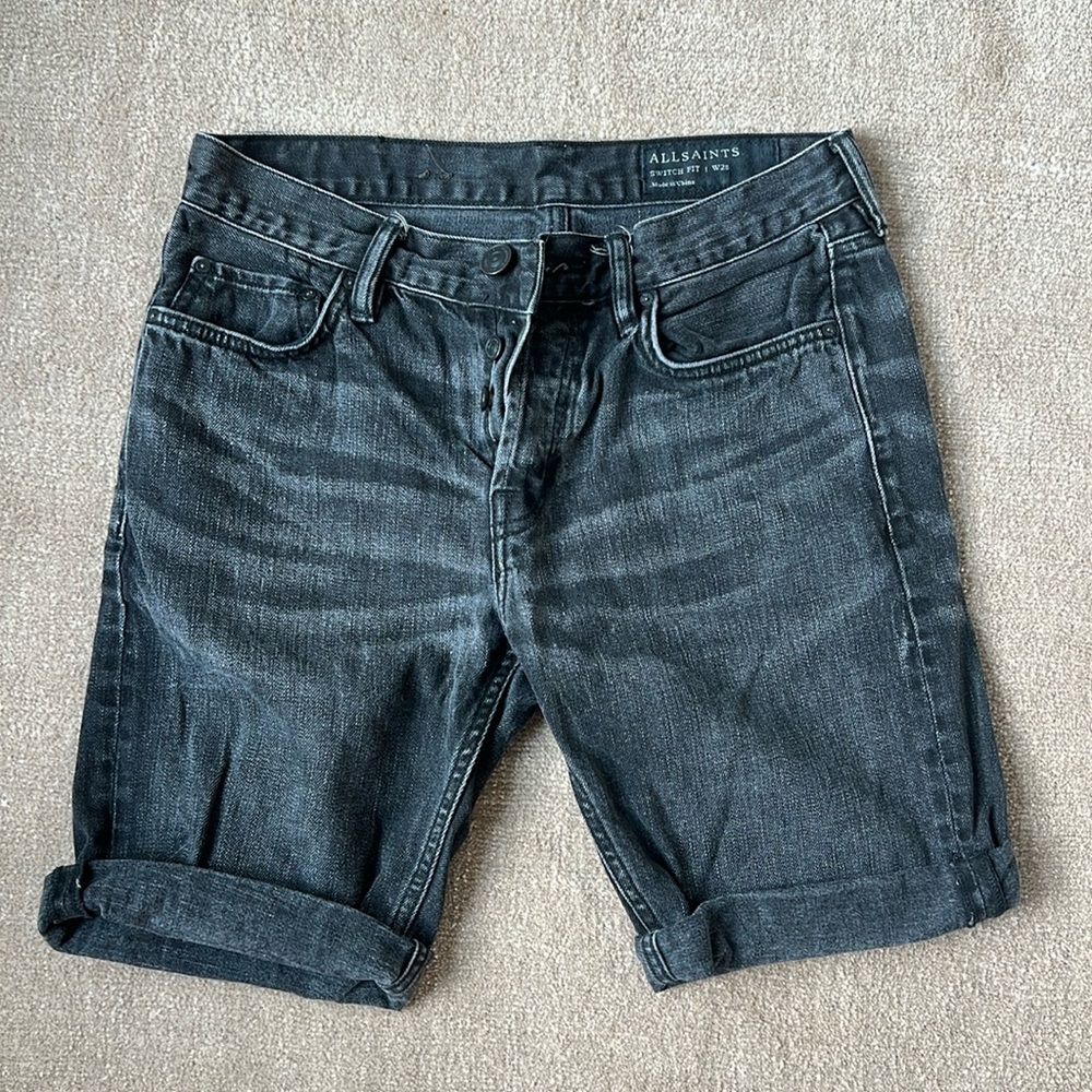 ALLSAINTS Denim Shorts, Black/Grey, Size US 28